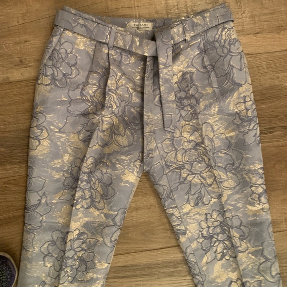 Tahari ASL Women's Metallic Jacquard Slim Pants in size petite 0 - Picture 6 of 15